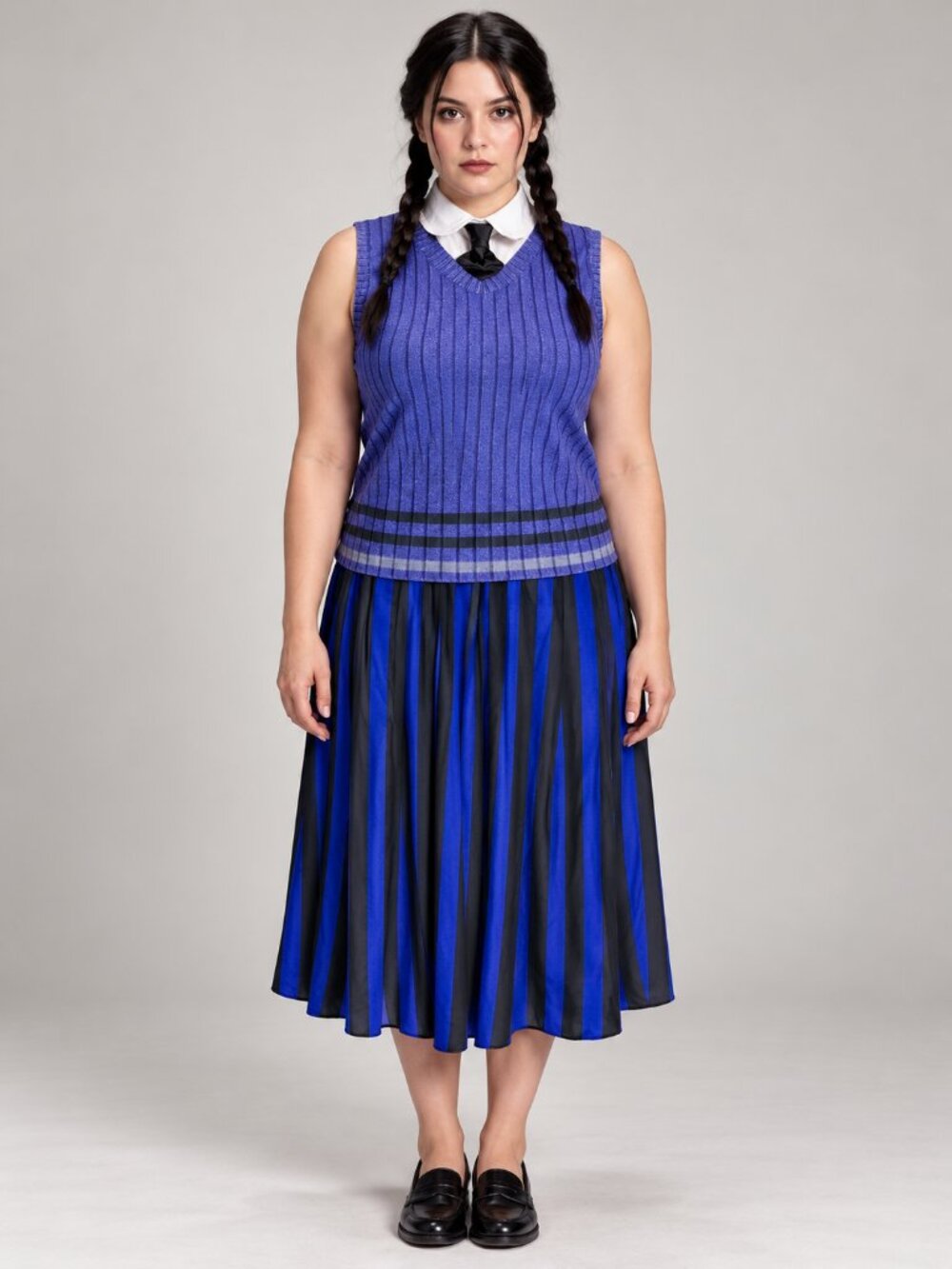 Rubie's Wednesday Nevermore Academy Girls XL Striped Costume Top Skirt